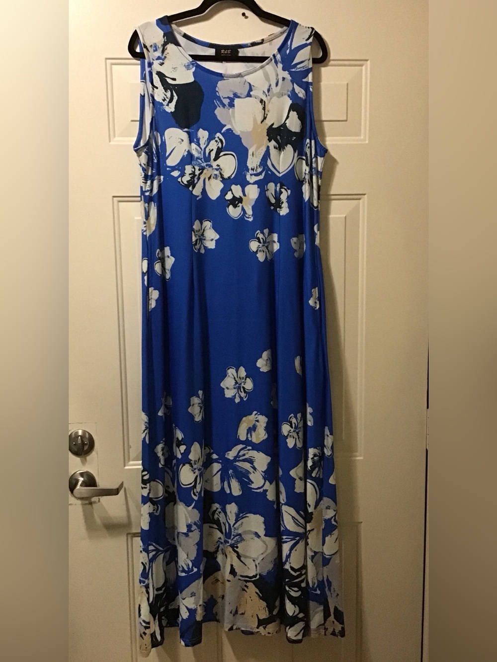 R&B Collection Royal Blue Floral Swing Dress with Pockets Stretch Size XL